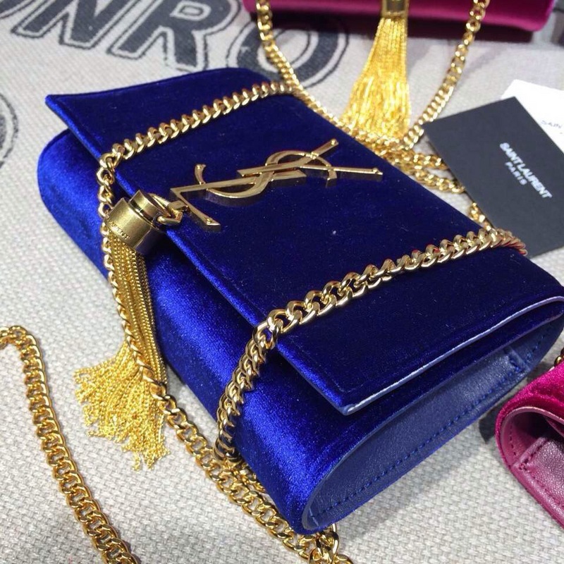 2015 New Saint Laurent Bag Cheap Sale- Classic Monogram Saint Laurent Tassel Satchel in Y0129S Royal Blue Velet - Click Image to Close